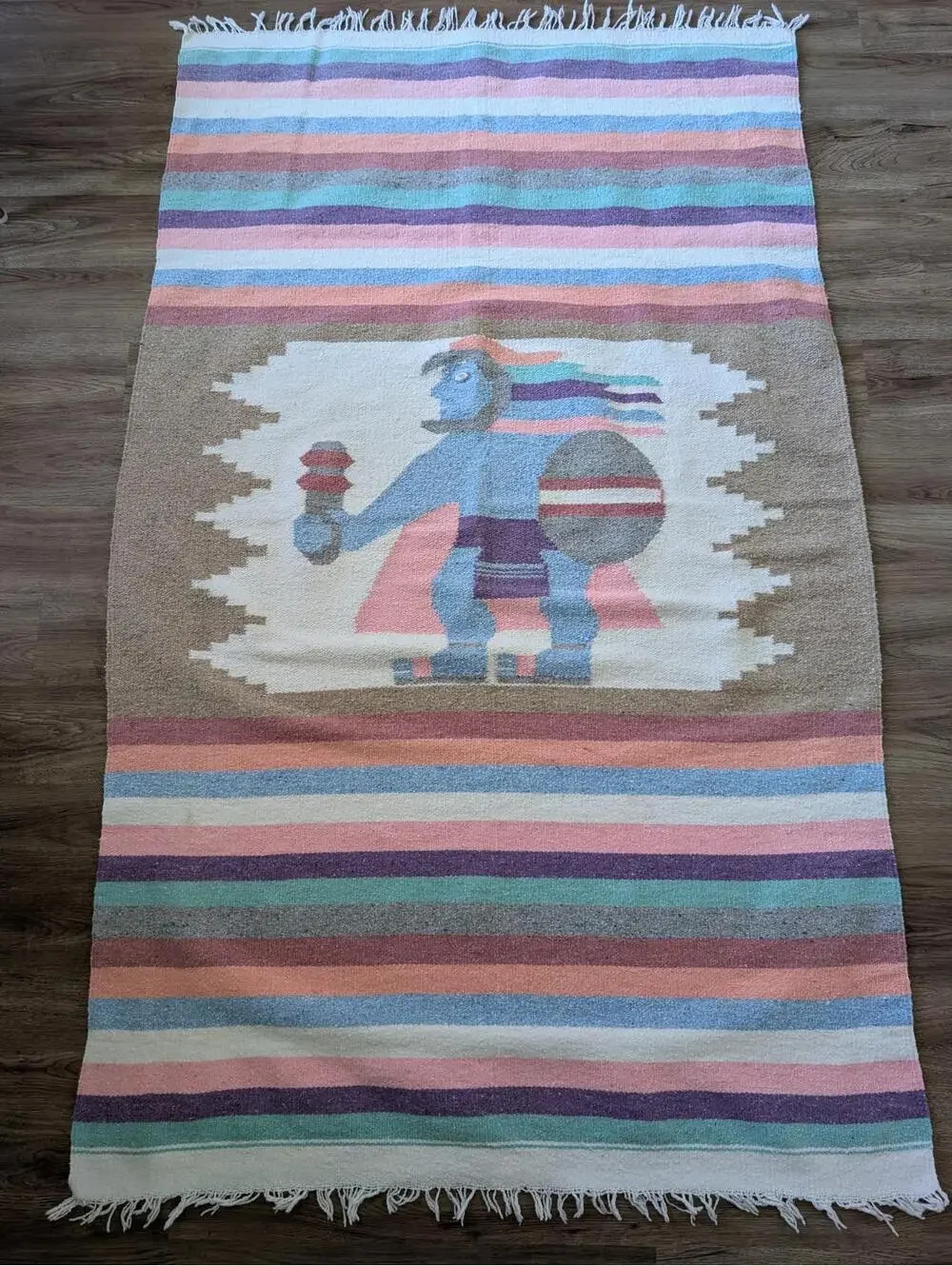 Vtg Handwoven Mexican Wool Aztec Rug Southwestern Zapotec Wall Tapestry Shaman